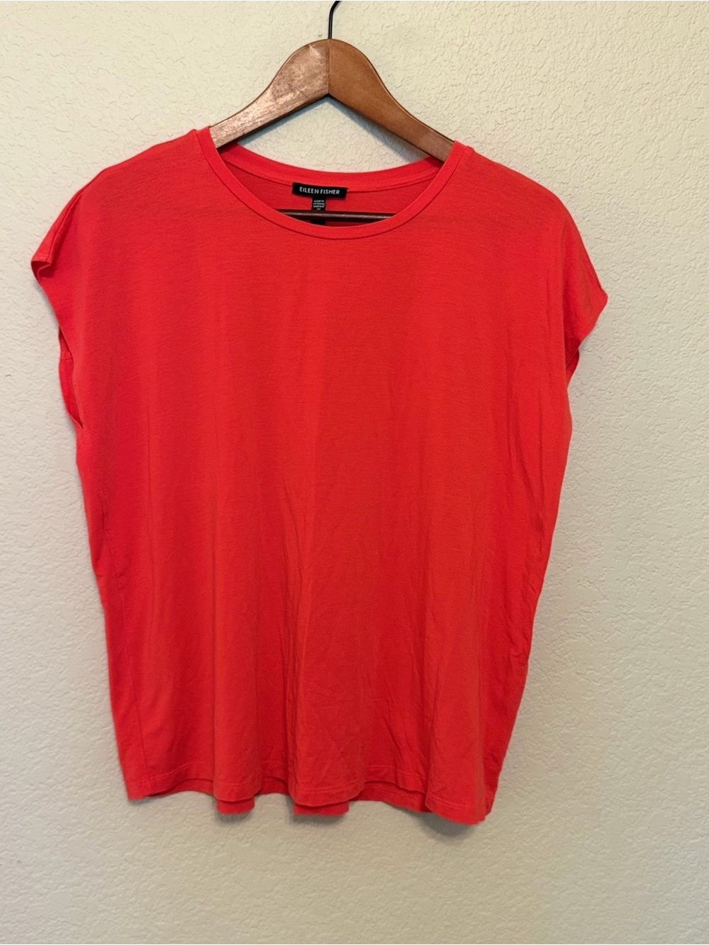 Eileen Fisher Red Orange Crewneck Short-Sleeve Top Size Medium